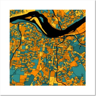 Louisville Map Pattern in Orange & Teal Posters and Art